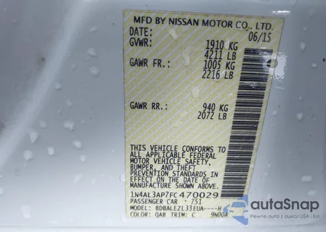 2015 Nissan Altima 2.5 S from USA, damaged, VIN 1N4AL3AP7FC470029